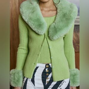 House of Sunny Peggy Cardigan with Faux Fur Trim
